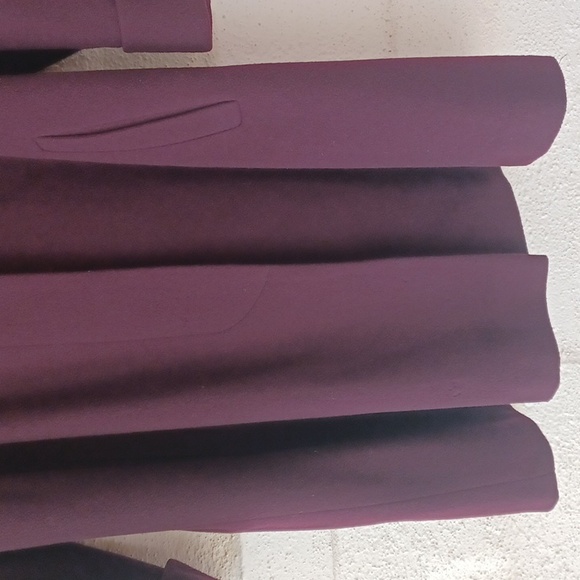 Albert Nipon Wool Cashmere Blend Deep Burgundy Swing Coat, Button Front, Pockets - Picture 9 of 16